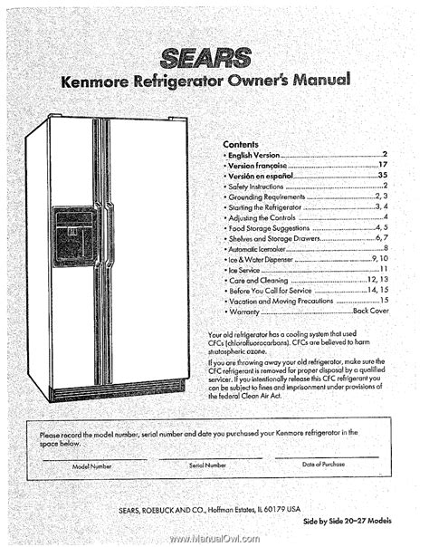 56249400 - Free download as PDF File (. . Kenmore coldspot 106 ice maker manual